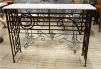 Marble Top Wrought Iron Console.