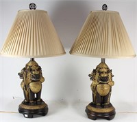 PAIR OF GILT BRONZE FOO LION LAMPS