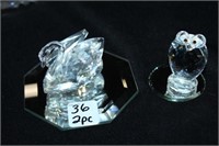 2pc Swarovski Swan & Owl w/ mirror display