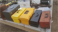 toolbox - orange plastic w/ assorted hinges