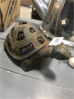 Cast iron and glass turtle, 10" long x 5" tall