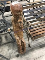 Wood-carved man statue, 36" tall