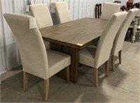 Trestle dining table 36x76” and 6 Forty West