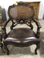 Wood and leather arm chair