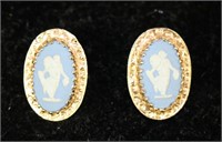 ANTIQUE BLUE CAMEO 12KT GOLD EARRINGS
