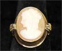 ANTIQUE ROSE AGATE CAMEO 10KT GOLD RING