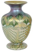 Quezal Pulled Feather Art Glass Vase