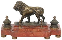 Marble and Bronze Lion Double Inkwell
