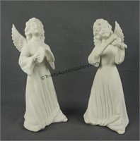 2 Dresden Bisque Porcelain Angel 9" Figurines