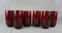 6 Ruby Red Glass Tea Tumblers