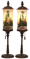 Pair of Handel Rev. & Obv. Painted Torchiere Lamps