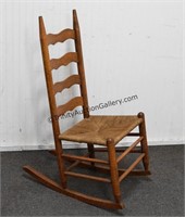 Vintage Oak Ladder Back Rush Seat Rocking Chair