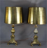 2 French Diecast Faux Bronze Table Lamps