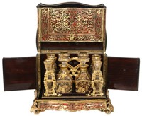 Rosewood Boulle & Brass Inlaid Tantalus Set