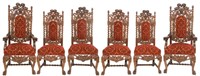6 Elaborately Carved Oak Dining Chairs