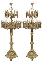 Pair of Monumental Gothic Style Bronze Torchieres