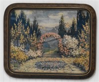 Antique 1920's Flower Garden Print and Frame