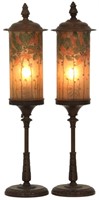 Pair of Handel Reverse Painted Torchiere Lamps