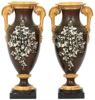 Large Pair of Gilded & Silvered Bronze Vases