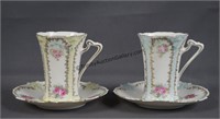 R.S. Prussia Pair Demitasse Floral Cups & Saucers