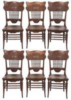Set of 6 Elk Head Oak Pressed Back Chairs