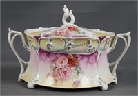 R.S. Prussia Rose Bouquet Footed Cracker Jar