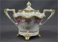 R.S. Prussia Rose Floral Footed Sugar Bowl