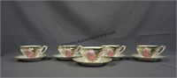R.S. Prussia Set of 5 Rose Floral Cups and Saucers
