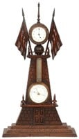 Carved Oak Mantle Clock with Barometer