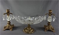 Vintage Lead Crystal on Bronze Bowl & Candle Set