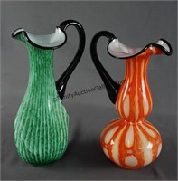 2 Mid Century Murano Art Glass Pitcher Vases