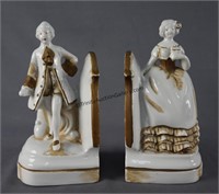 Vintage Colonial Couple Ceramic Bookends
