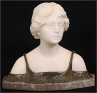 Bronze & Alabaster Bust of a Woman