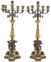 Pair of Figural Putti Bronze Candelabra