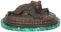 Bronze Bear Sculpture on Malachite Base