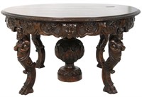 Heavily Carved Atlas Walnut Dining Table