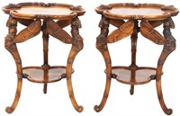 Pair of French Marquetry Inlaid 2 Tier Tables