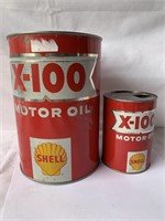 Shell X-100 motor oil tins