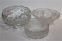 Glass Punch Bowl with Glass Ladle, Etched