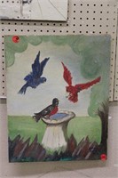 Bird Bath with Birds Painting on Canvas