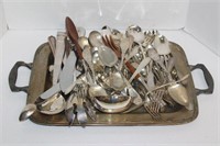 Silverplate Tray Full of Silverplate & Stainless
