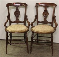 Pair of Carved Back Vintage Chairs with