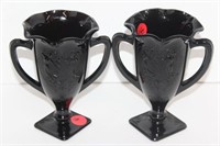 Pair of black amethyst trophy vases