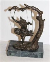 Bronze Angel on Swing on Marble Base