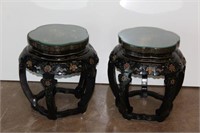 Asian Style Glass Top Side Tables