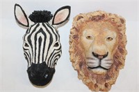 Zebra & Lion Animal Head Wall Décor