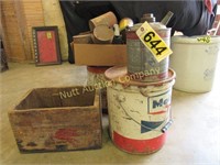 Vintage Oil Cans & Wooden Box