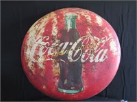 Coca Cola Button 49" Sign Red Round Metal Old