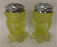 Pair Vaseline Glass Opalescent Shakers