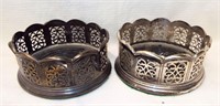 2 Silver Plate And Wooden Bottle Coasters